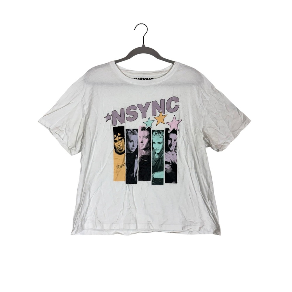 NSYNC Shirt Womens Medium White Band Graphic Crewneck Short Sleeve Tee